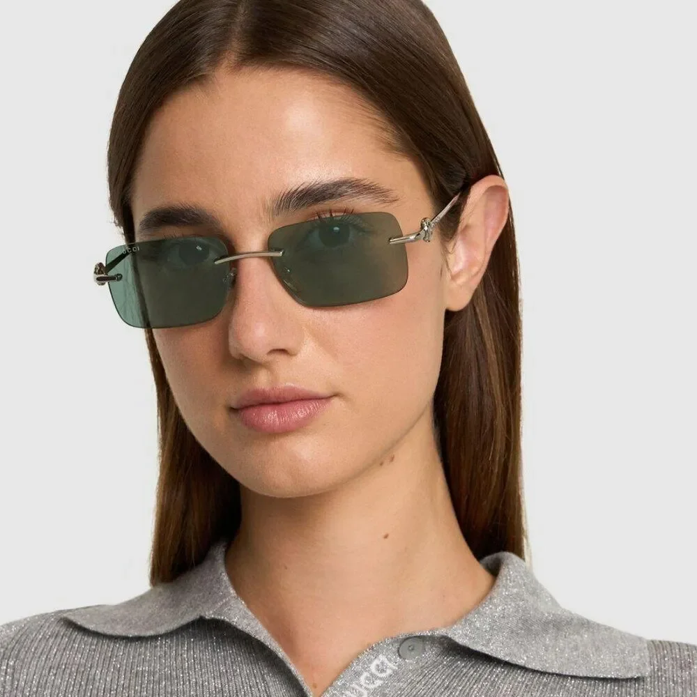 Gucci Men Sunglasses Silver Green Mirror Rectangle GG1703S 002 BRAND NEW
